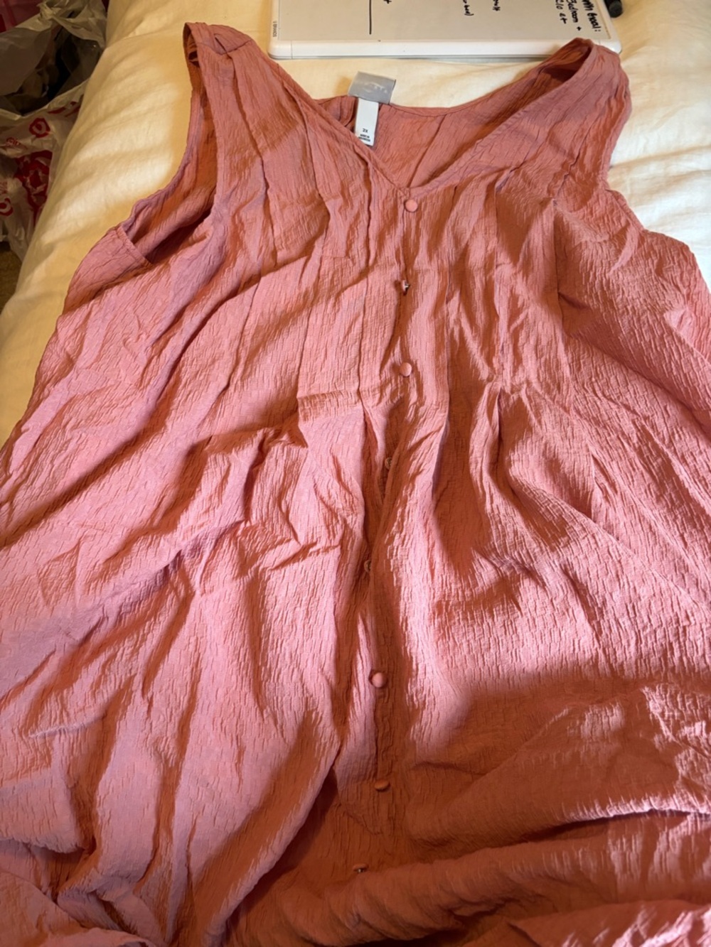 Ava & Viv Sleeveless Button-Front gauzy dress in Dusty Pink